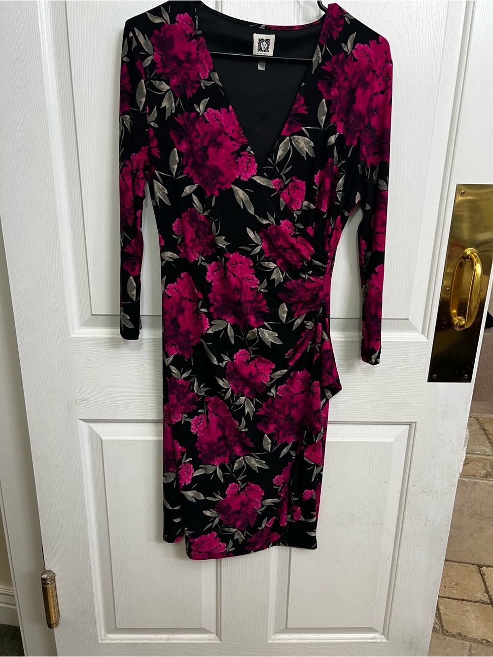 Anne Klein Black Dress with Magenta Floral Print